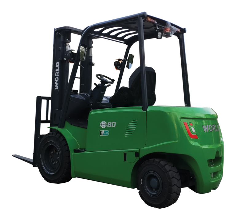 The World Lithium is an 8,820-pound lifting capacity, fast-charging, all-weather electric forklift for indoor and outdoor use.