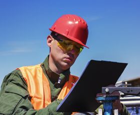 Worker filling out papers