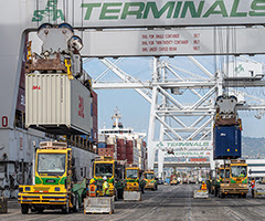 Maiden call of BAL Lines S Santiago at SSA Pier A Port of Long Beach CA. image