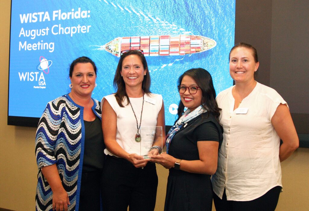 (left to right): Christina Liviakis, President, WISTA USA; Parker Harrison, Chief Legal and Risk Officer, Crowley; Shandee Bowman, Vice President Culture & Inclusion, Crowley; Sarah Brennan, Board Member, WISTA USA image