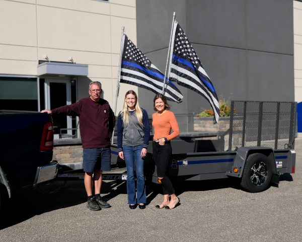 2024 Trailer for a Cause FT-3 utility trailer (l-R): Joe Welch, auction winner; Brenda Jennissen, Felling Trailers' CEO and co-owner; and Bonnie Radjenovich, Felling Trailers' VP of HR and co-owner.